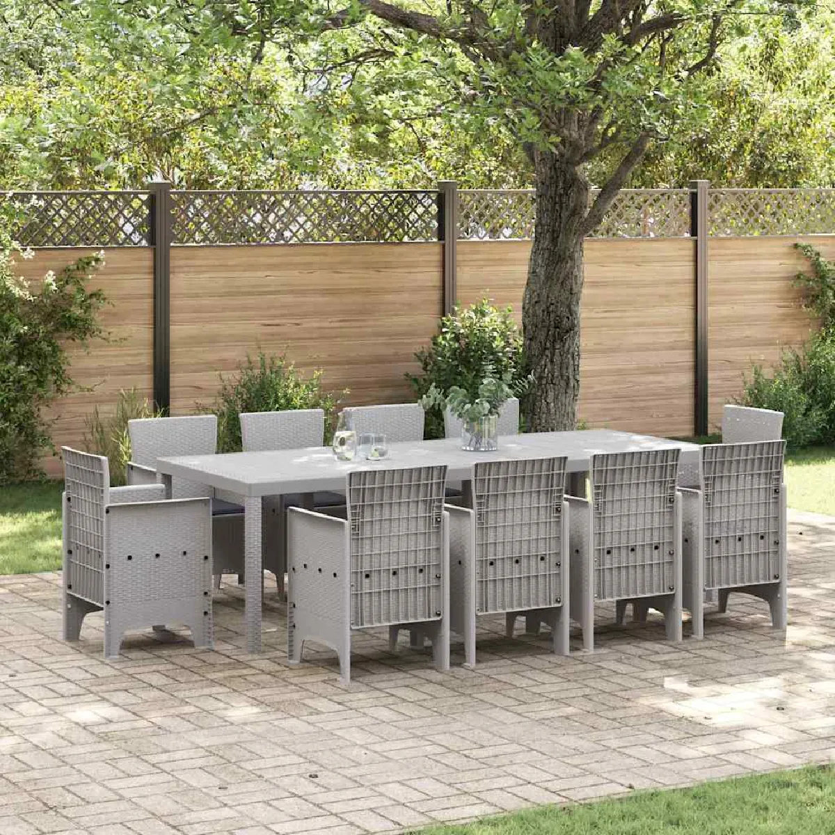 vidaXL Ensemble de salle à manger pour jardin 11 pcs Gris clair