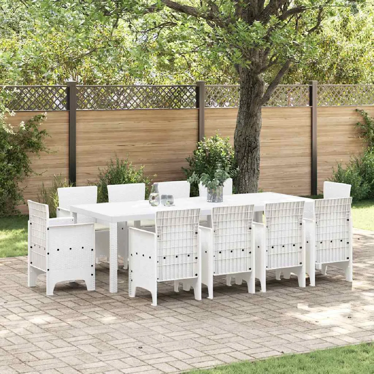 vidaXL Ensemble de salle à manger pour jardin 11 pcs Blanc