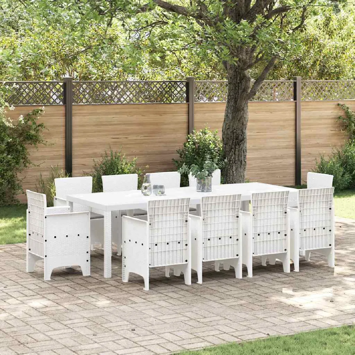 vidaXL Ensemble de salle à manger pour jardin 11 pcs Blanc