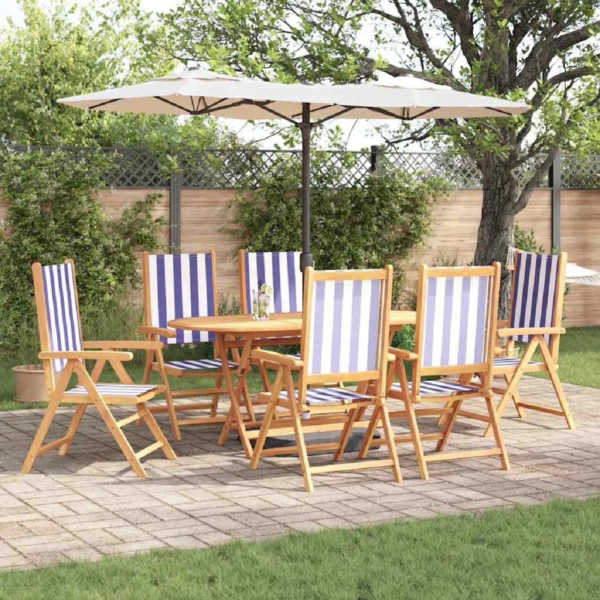 vidaXL Ensemble de salle à manger pour jardin 7 pcs Bleu et Blanc