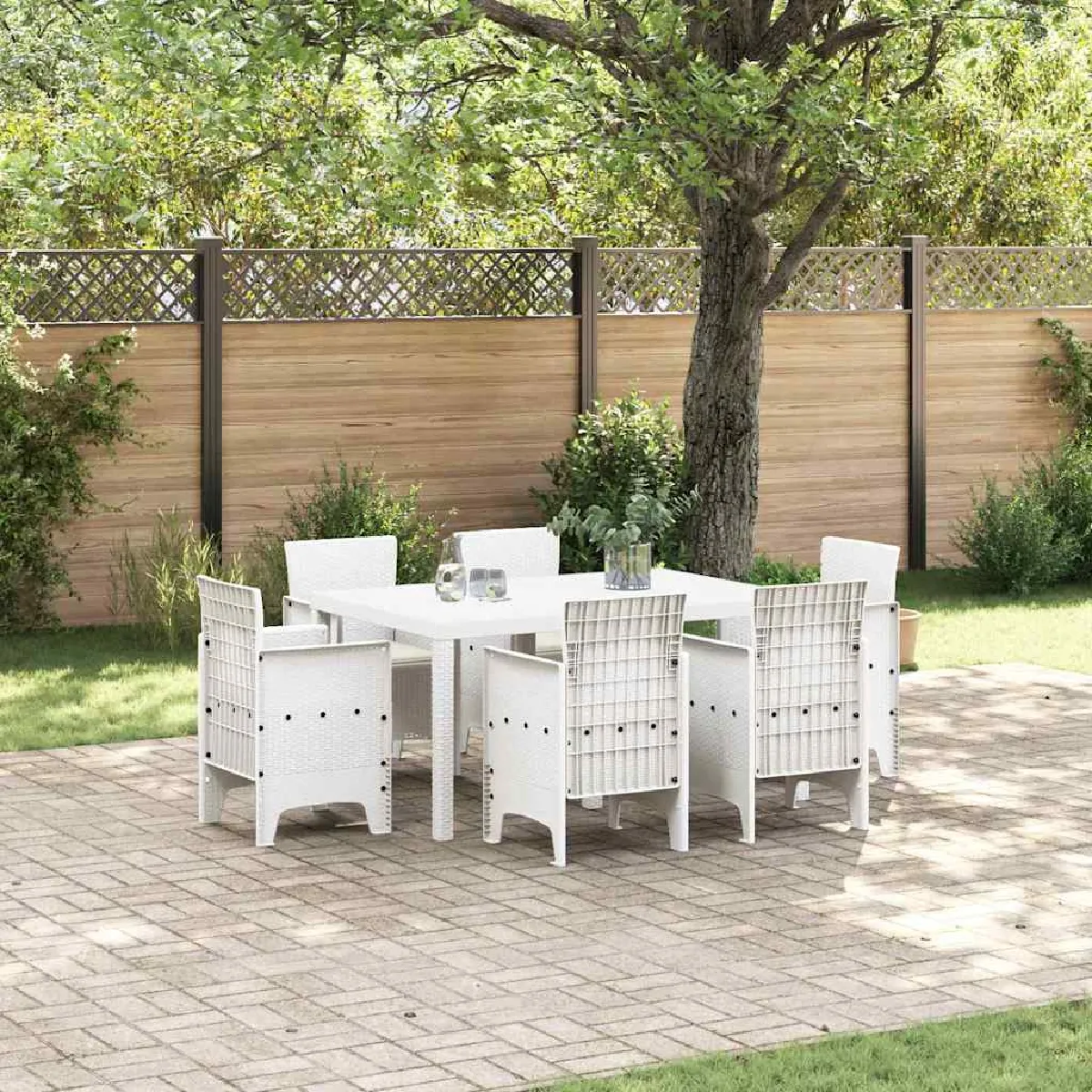vidaXL Ensemble de salle à manger pour jardin 7 pcs Blanc Rattan Polt