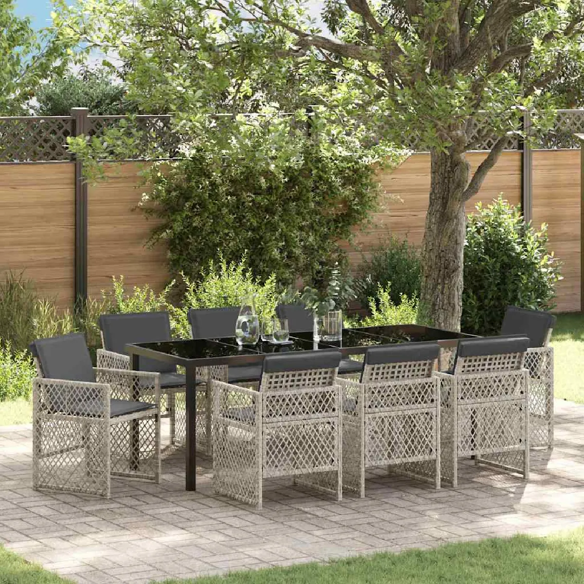 vidaXL Ensemble de salle à manger pour jardin 9 pcs Gris clair