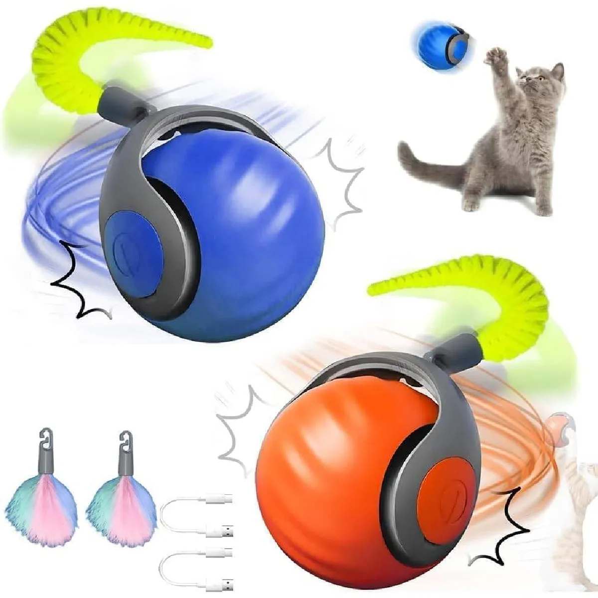 Comparer les prix de 2 pièces Speedy Tail 2.0 Jouet pour chat Speedy Tail 2025 - Balle interactive intelligente pour chat - Trois modes de commutation