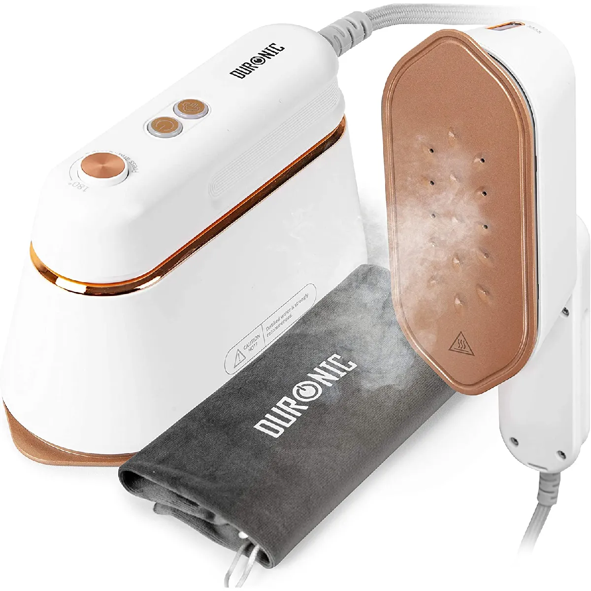 DURONIC HS90 WE Fer &agrave; repasser de voyage Portable Utilisation horizontale et verticale 2 fonctions vapeur Poign&eacute;e r&eacute;tractable Compact et l&eacute;ger pour d&eacute;placements Sacoche
