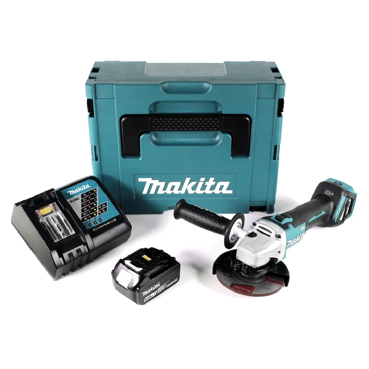 Makita DGA 511 RG1J Meuleuse d'angle sans fil 18V 125mm Brushless + 1x batterie 6 0Ah + chargeur + Makpac