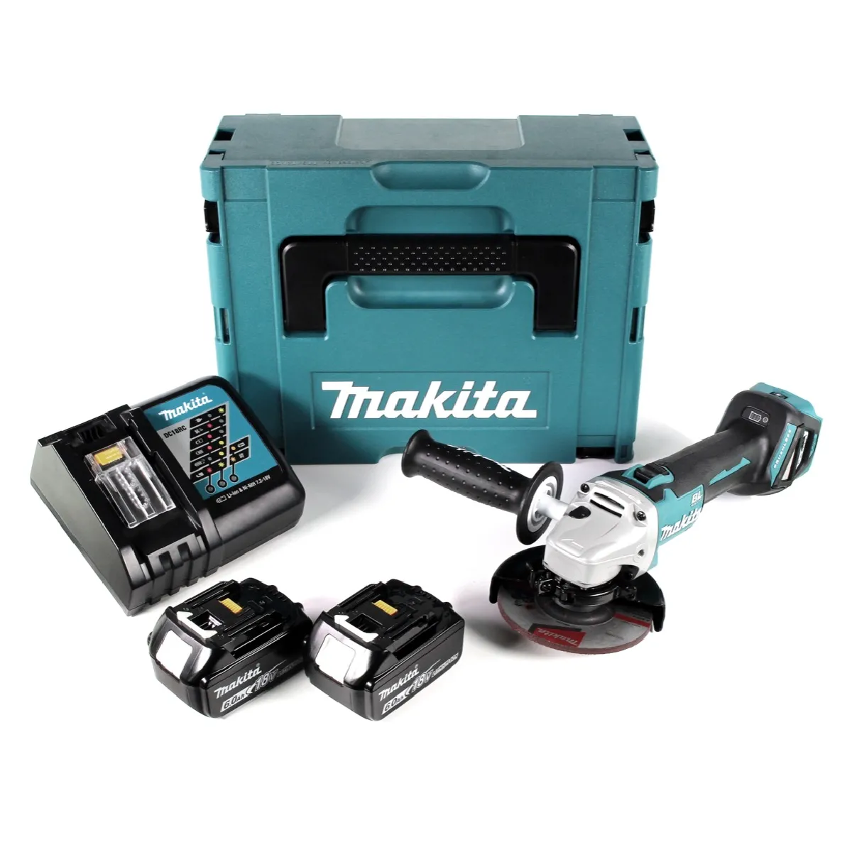 Makita DGA 511 RGJ Meuleuse d'angle sans fil 18V 125mm Brushless + 2x batterie 6 0Ah + chargeur + Makpac