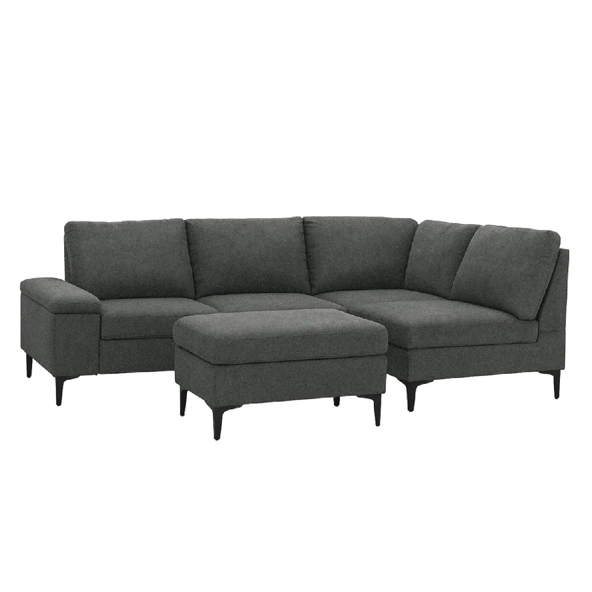 Canapé d'angle 4-5 places en tissu chenille gris anthracite avec pouf COLCHESTER