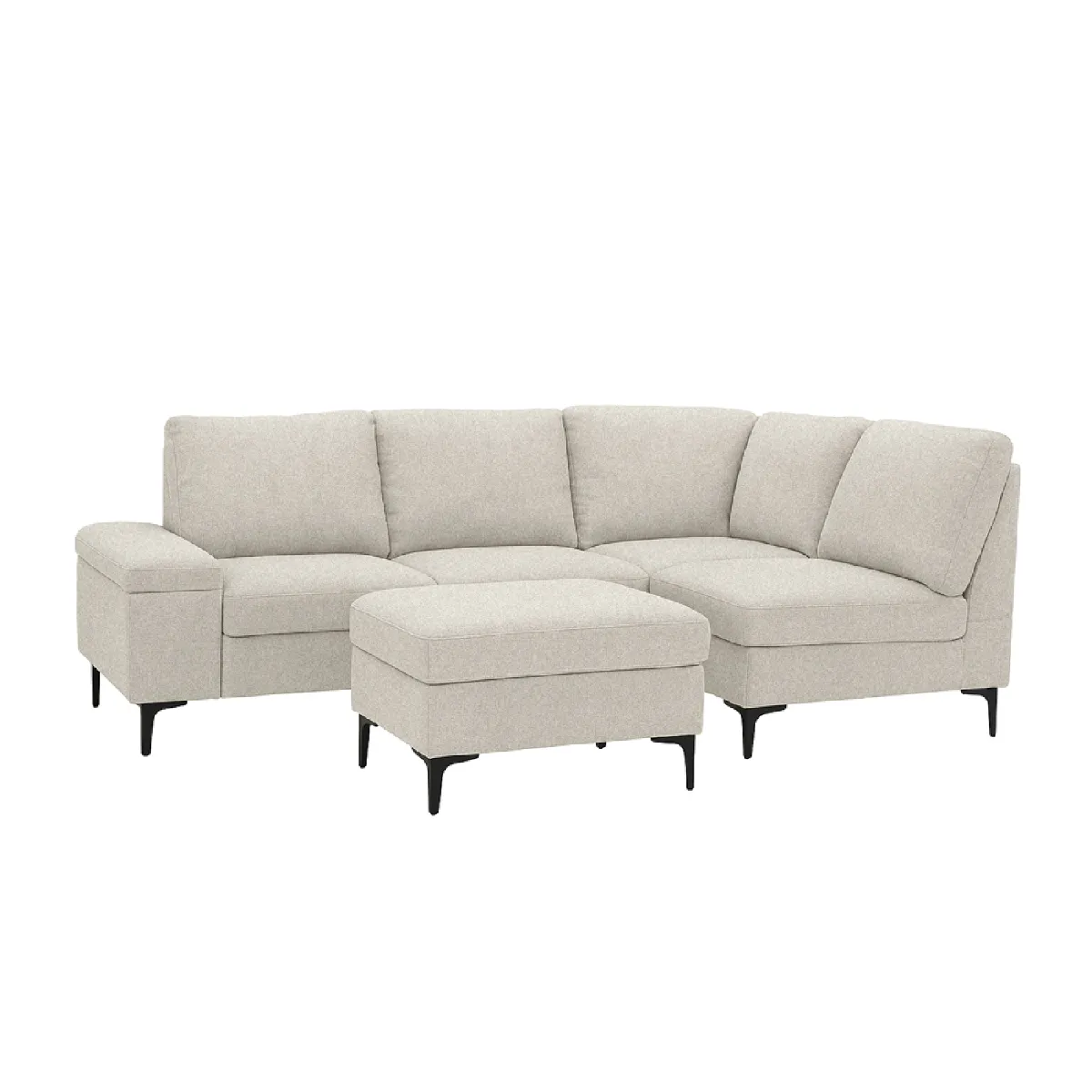Canapé d'angle 4-5 places en tissu chenille beige avec pouf COLCHESTER
