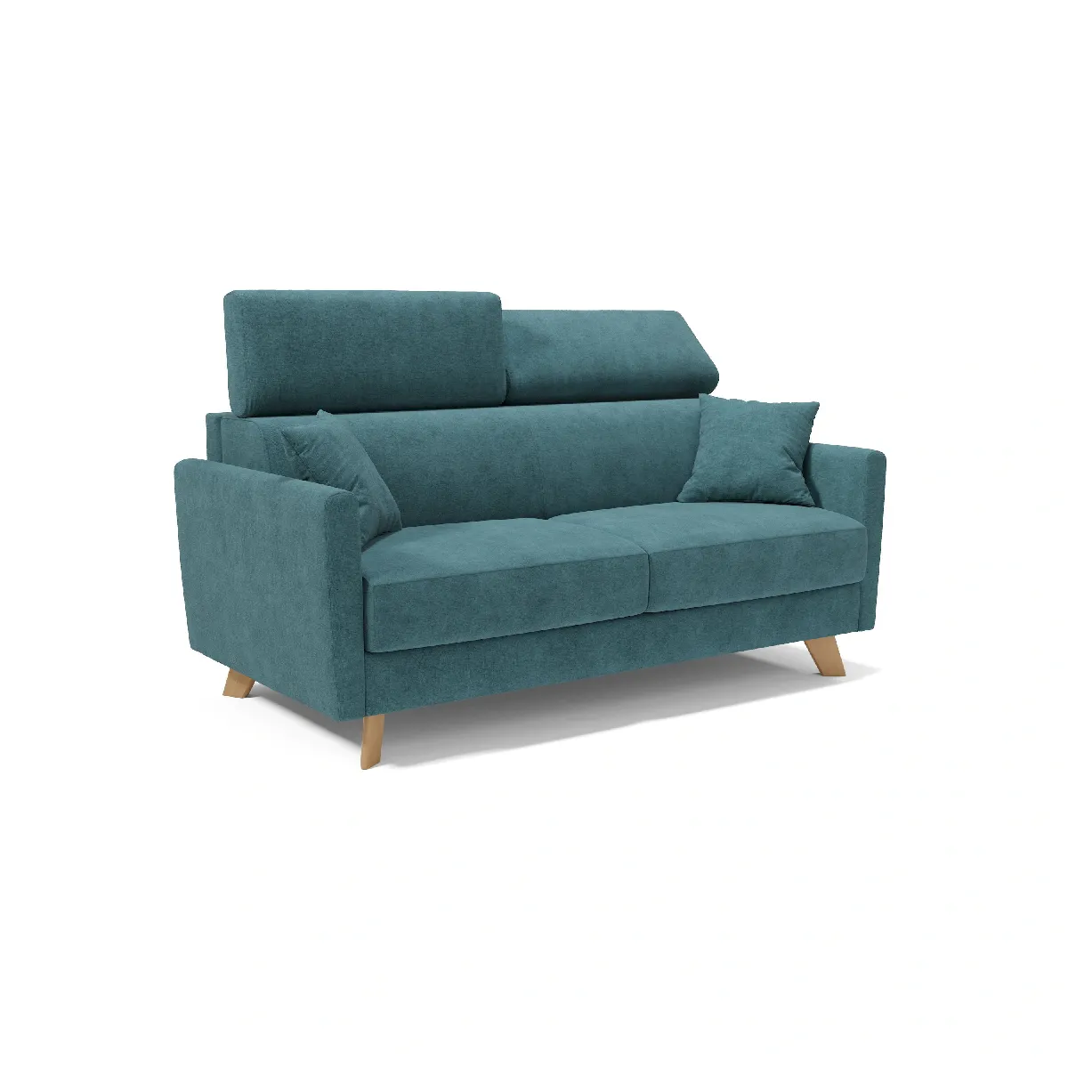 Francy Canapé lit avec têtières réglables 160 cm (mat. 120x197) Bleu Canard