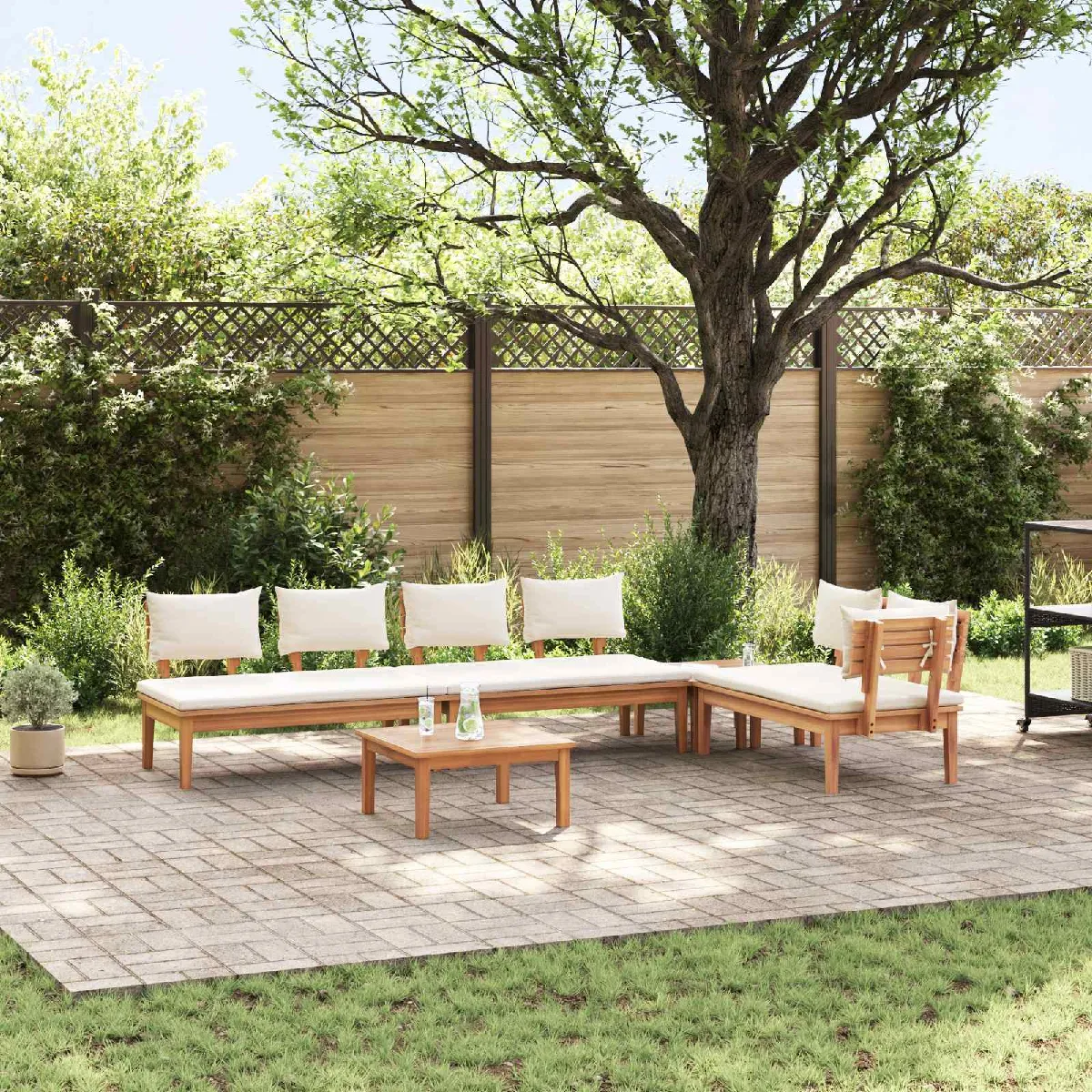 vidaXL Ensemble de canapé de jardin 5 pcs et Crème - vue 1