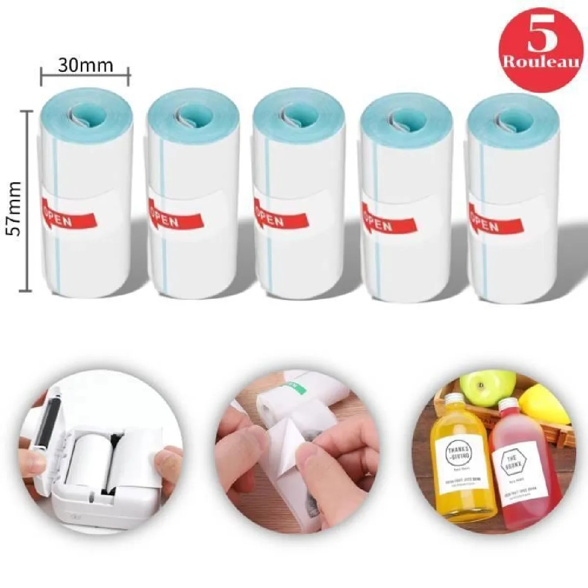 2windeal® 5 Rouleaux de Papier Thermique Autocollant Accessoire pour Mini imprimante Photo Étiquettes Memo