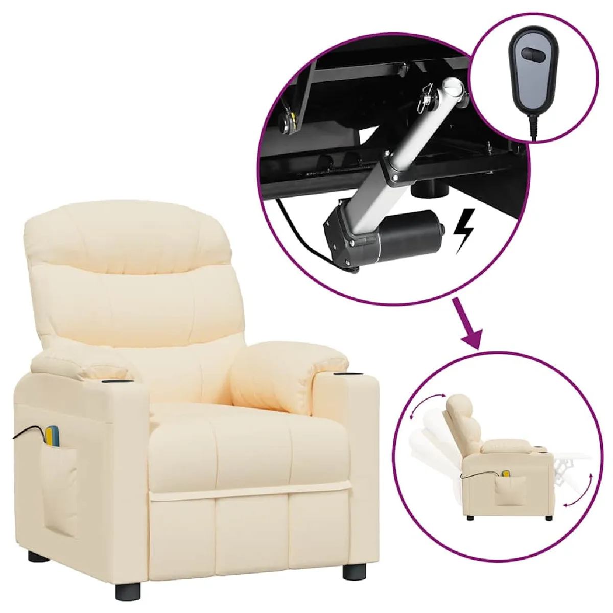 Vidaxl Fauteuil Électrique De Massage Crème Tissu - Image 3