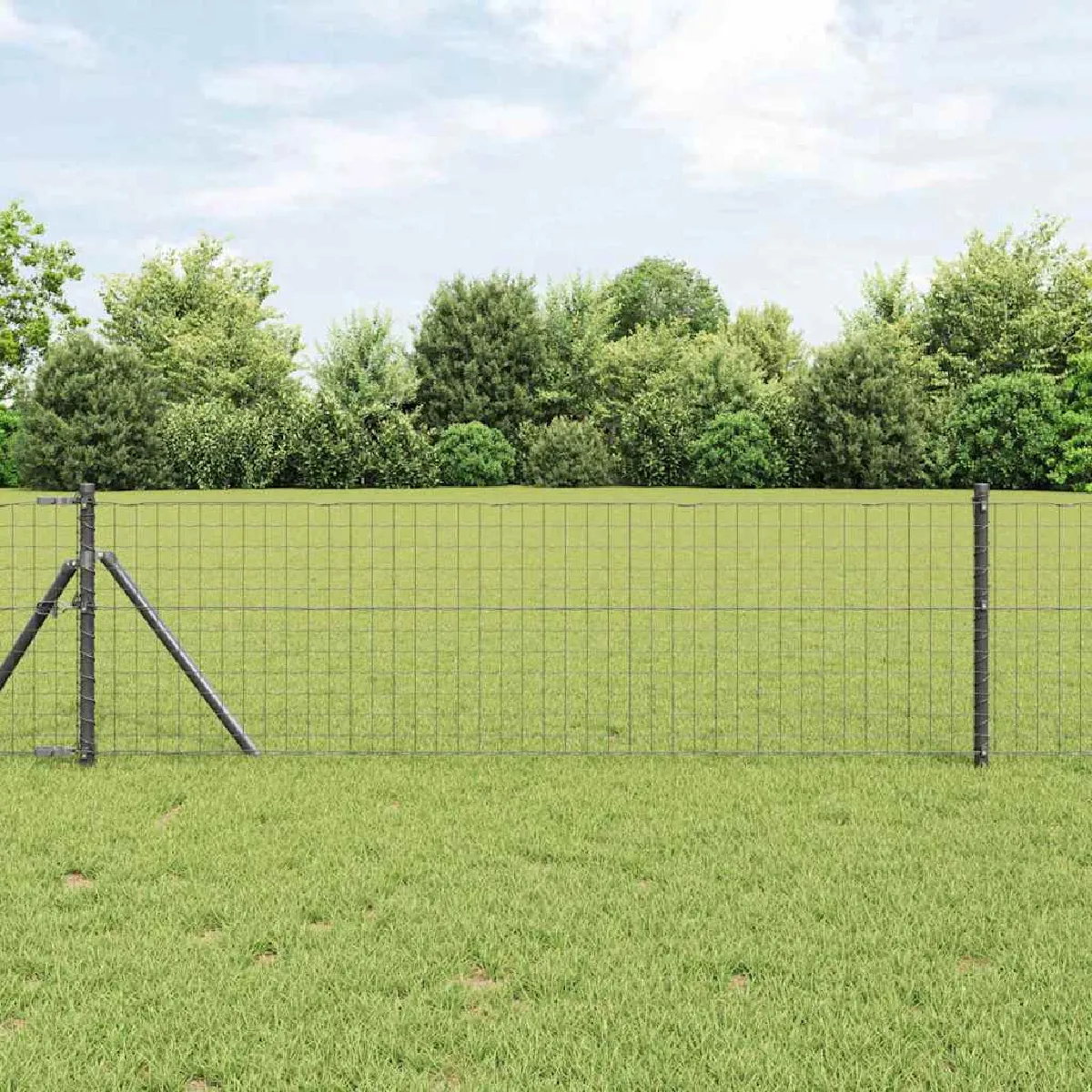 vidaXL Poteaux de clôture avec plaques de base 13 pcs Ø32mm 70cm en acier galvanisé - vue 2