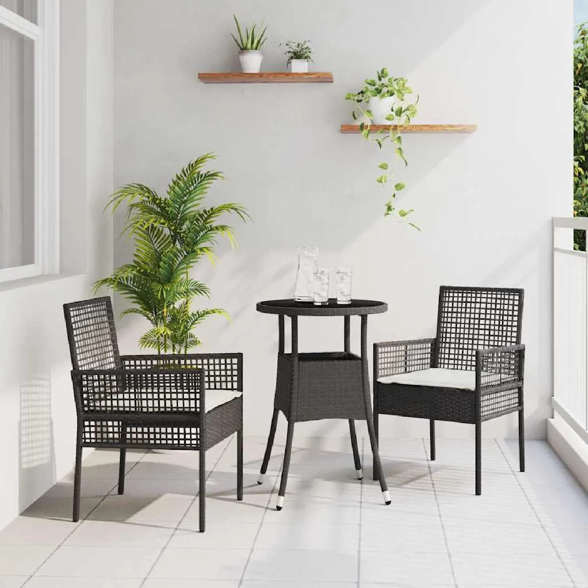 vidaXL Ensemble de salle à manger pour jardin 3 pcs Noir polyrotin