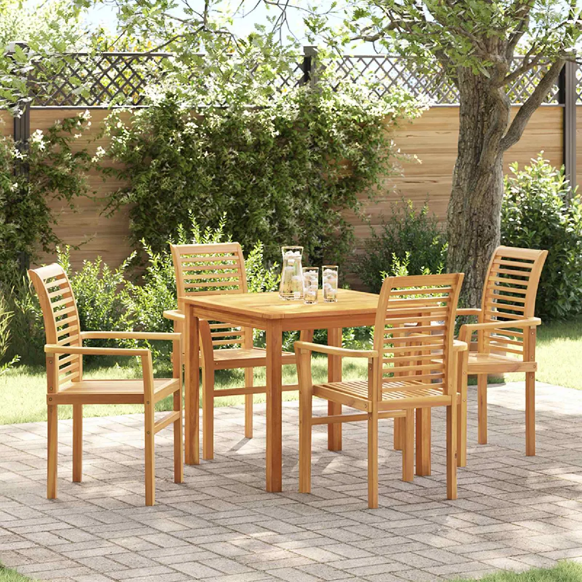 vidaXL Chaise de Jardin Empilable 2 pcs en Bois Massif de Teck - vue 3