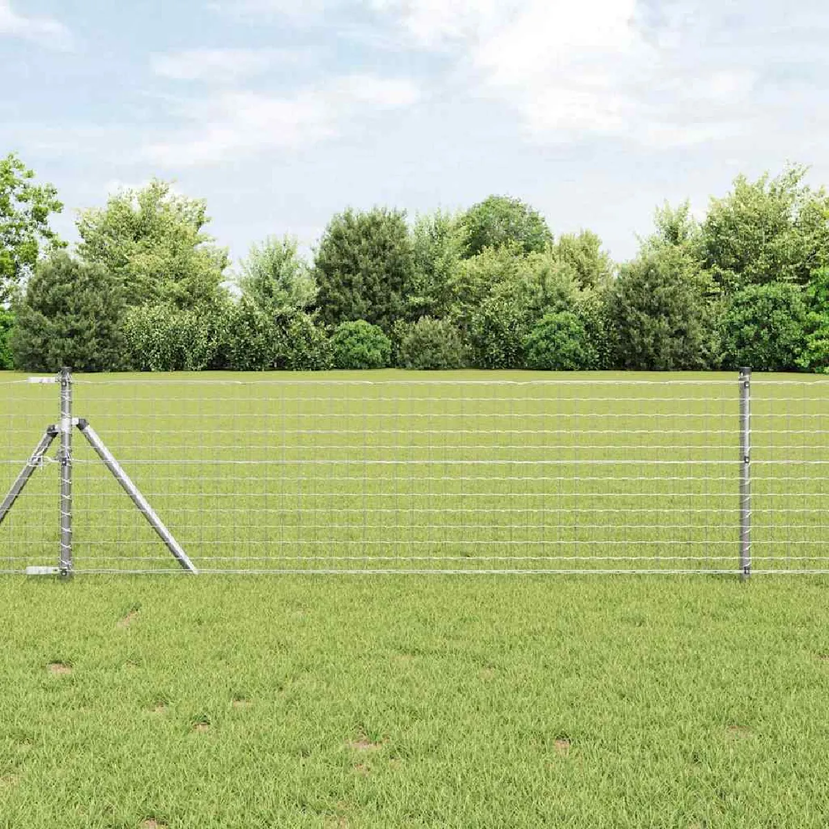 vidaXL Poteaux de clôture avec plaques de base 13 pcs Ø32mm 70cm en acier galvanisé - vue 8