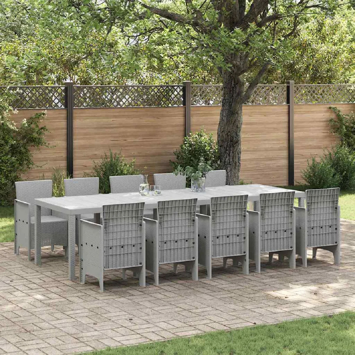 vidaXL Ensemble de salle à manger pour jardin 11 pcs Gris clair