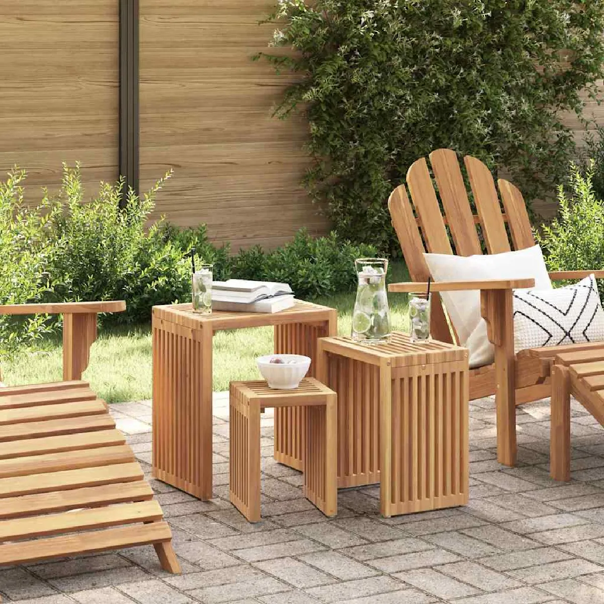 vidaXL Set de Tables Gigognes 3 pcs en Bois Massif Teck - vue 2