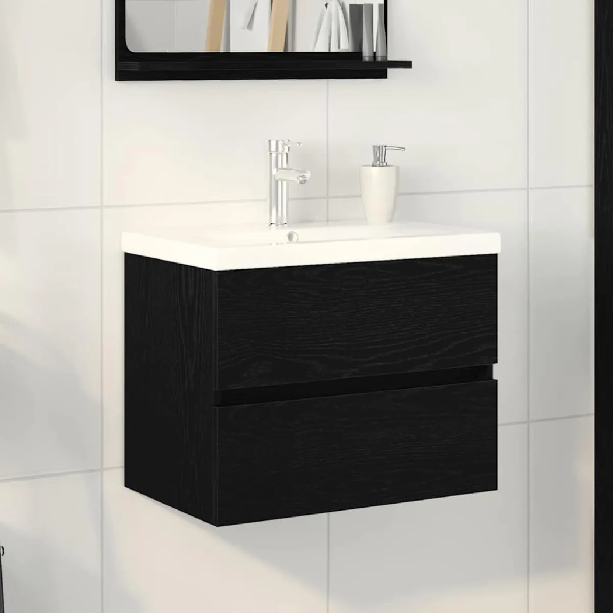 vidaXL Cabinet de lavabo en MDF chêne avec lavabo intégré - vue 5