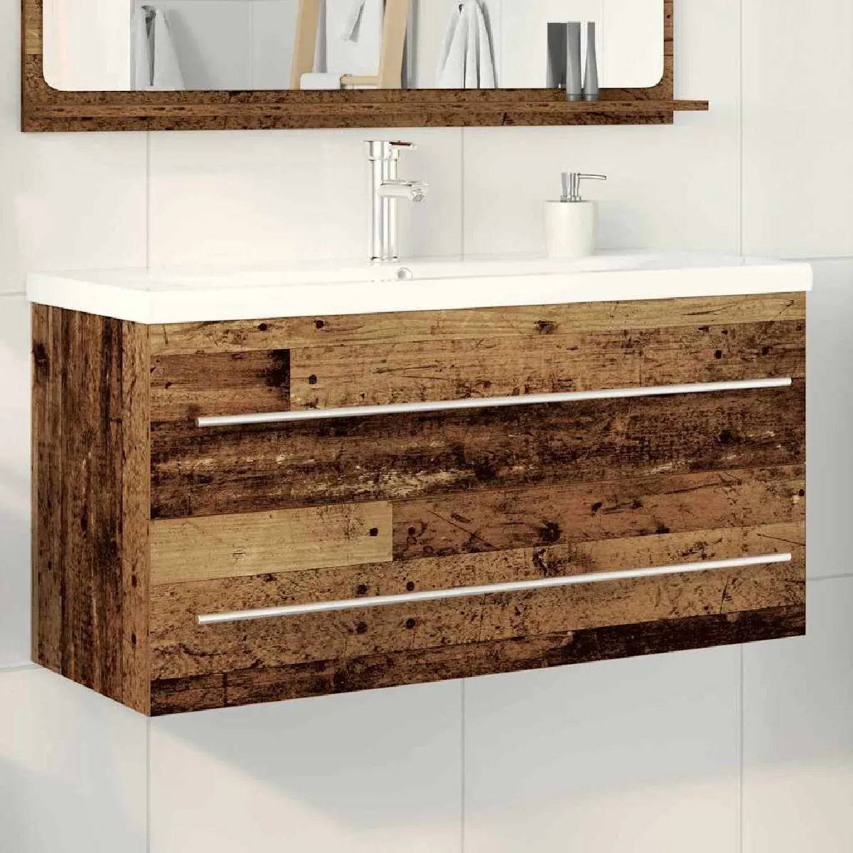 vidaXL Cabinet de lavabo de salle de bain avec lavabo intégré en bois récupéré - vue 2