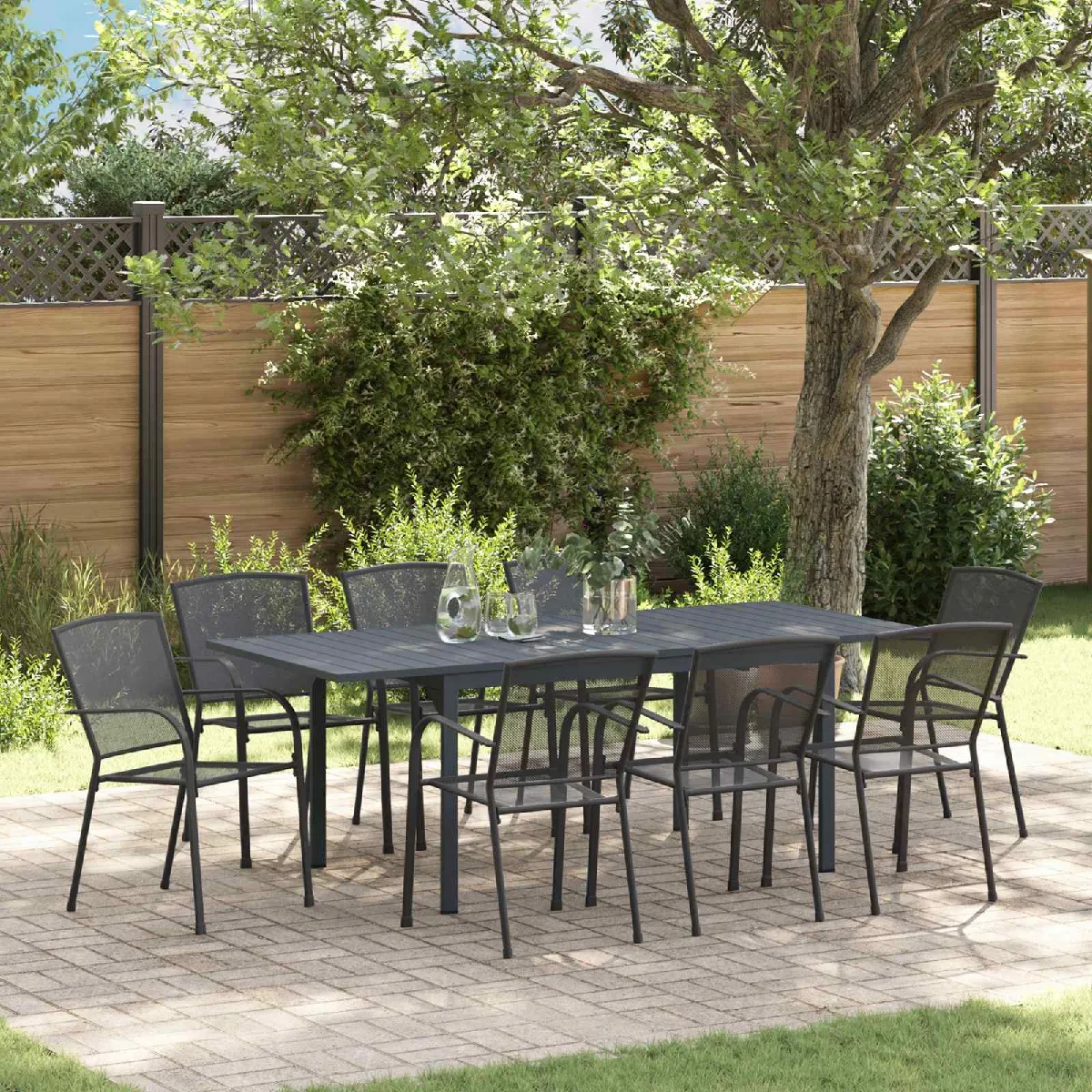 vidaXL Ensemble de salle à manger pour jardin 9 pcs Acier - vue 3