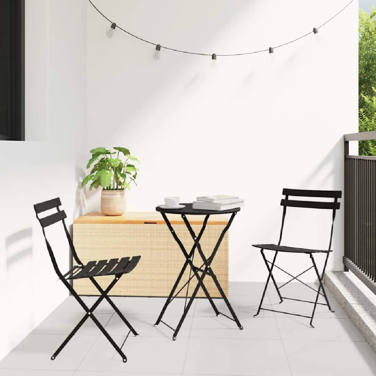 vidaXL Ensemble de bistro pliable 3 pièces moutarde en acier - vue 2