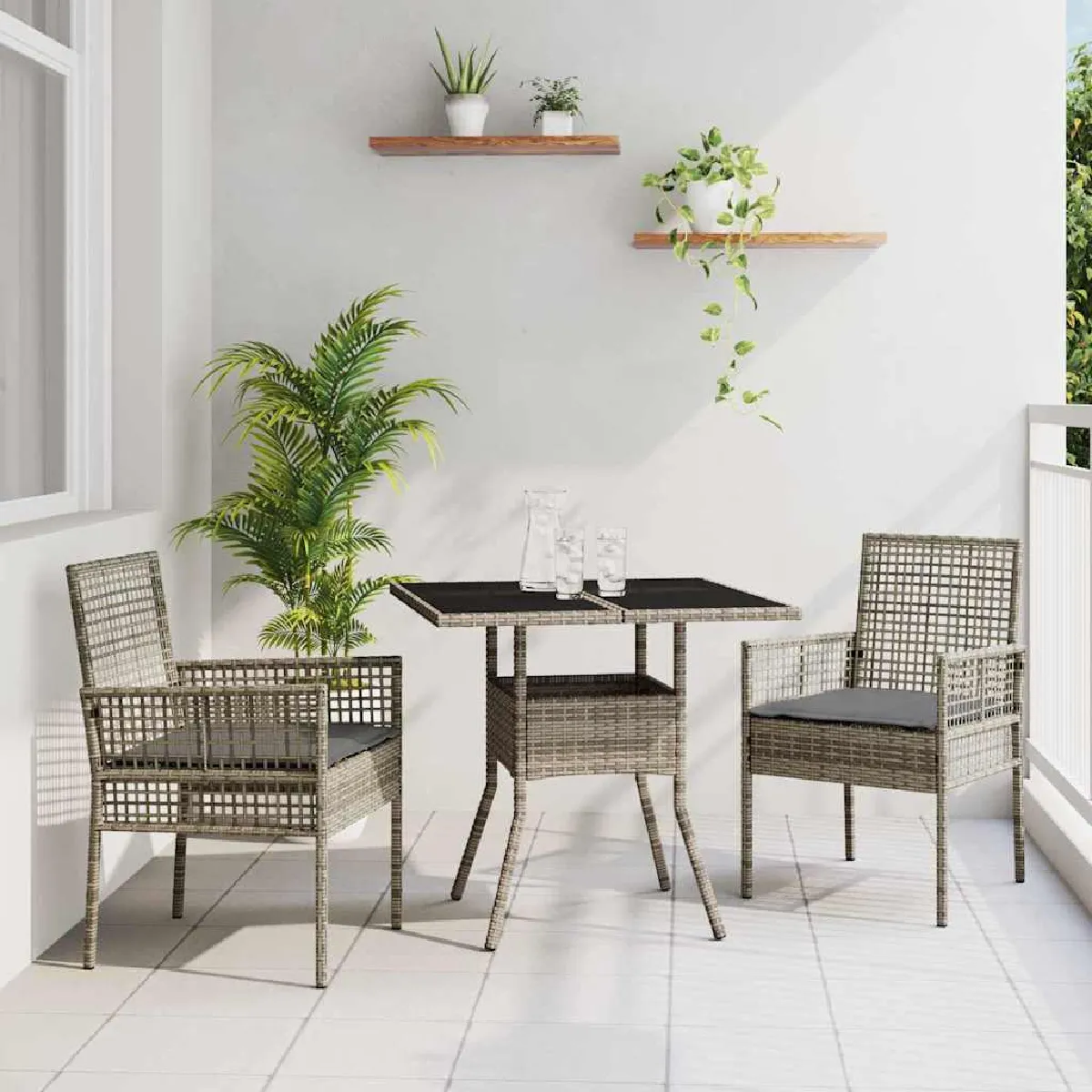 vidaXL Ensemble de salle à manger pour jardin 3 pcs Gris polyrotin