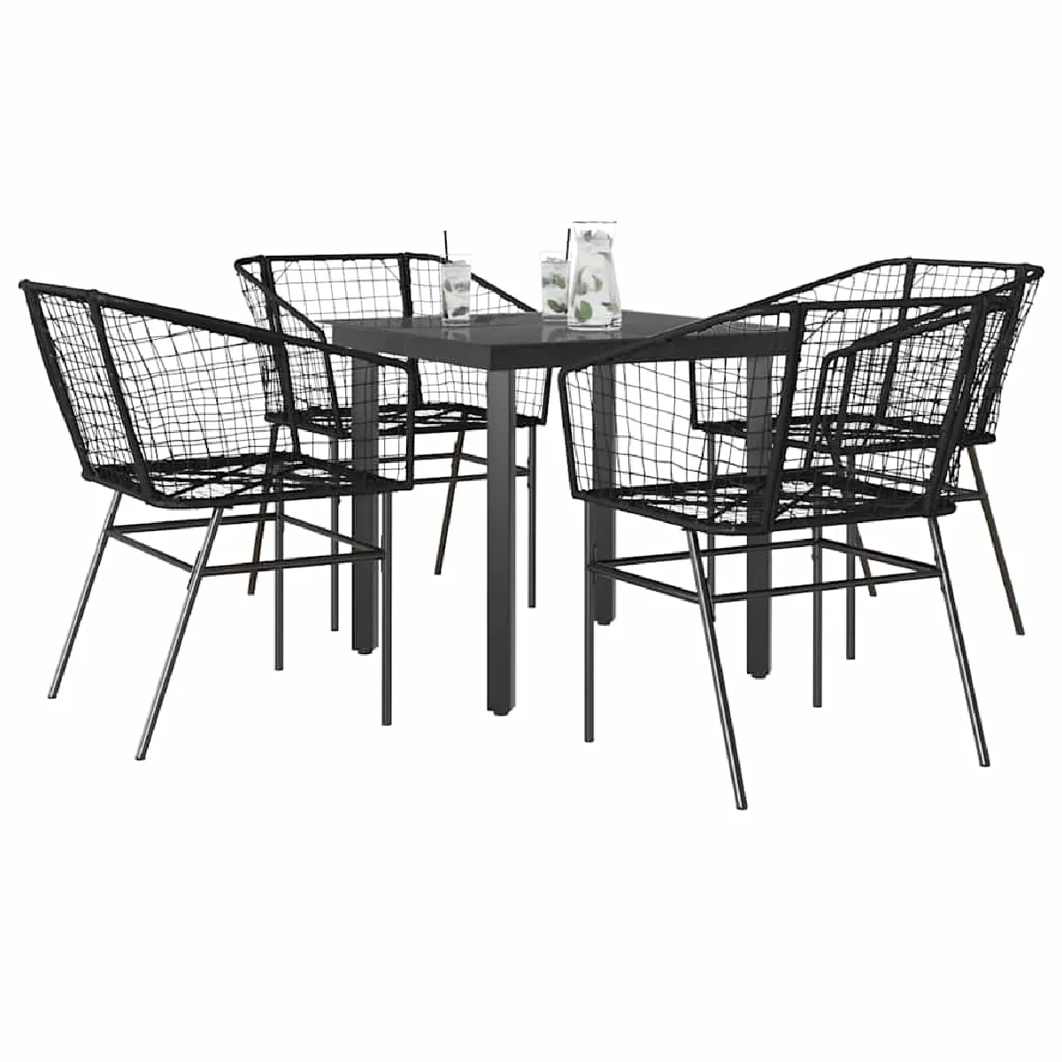 vidaXL Ensemble à manger de jardin 5 pcs noir résine tressée verre
