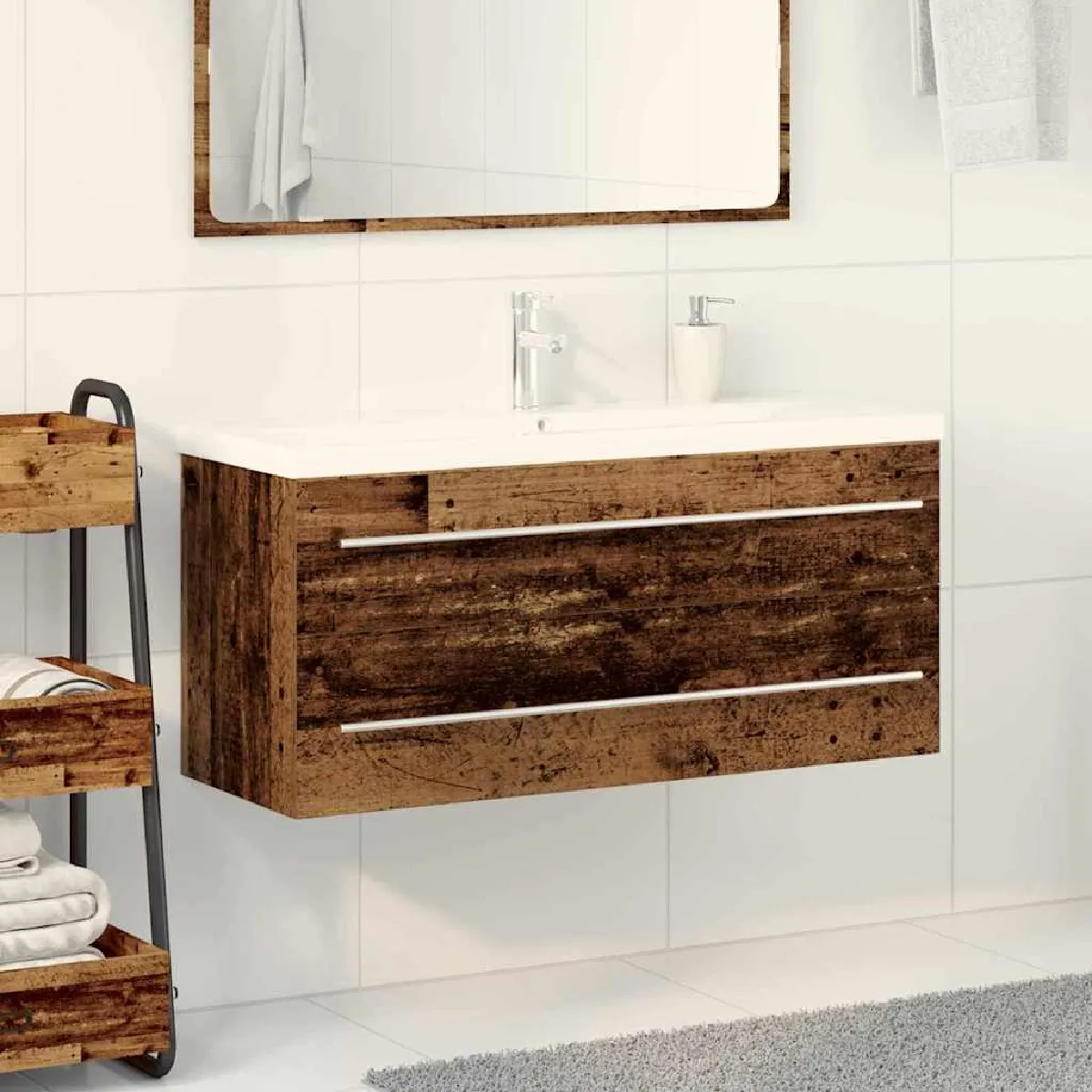 vidaXL Cabinet de lavabo de salle de bain avec lavabo intégré en bois récupéré - vue 5