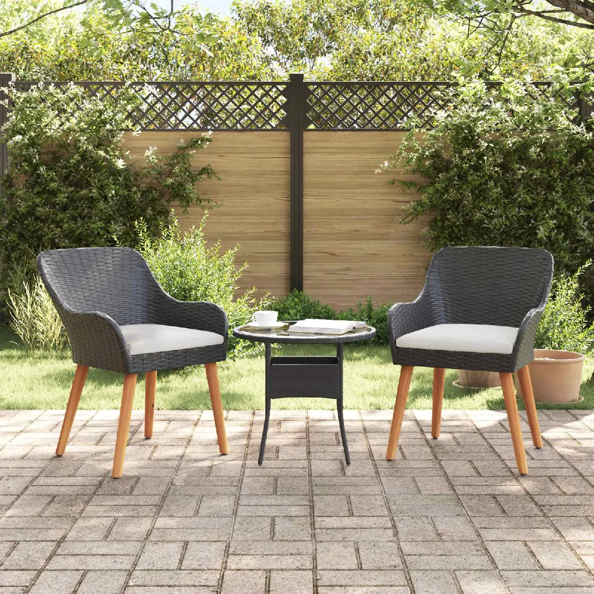 Non Communiqué Noir Chaises De Jardin Avec Coussins 2 Pcs Poly Rattan - Image 3