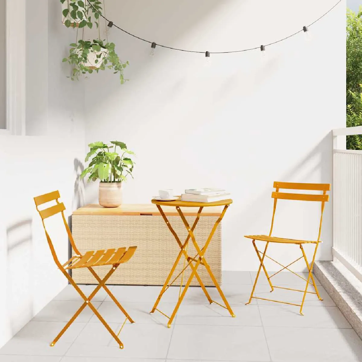 vidaXL Ensemble de bistro pliable 3 pièces moutarde en acier - vue 4