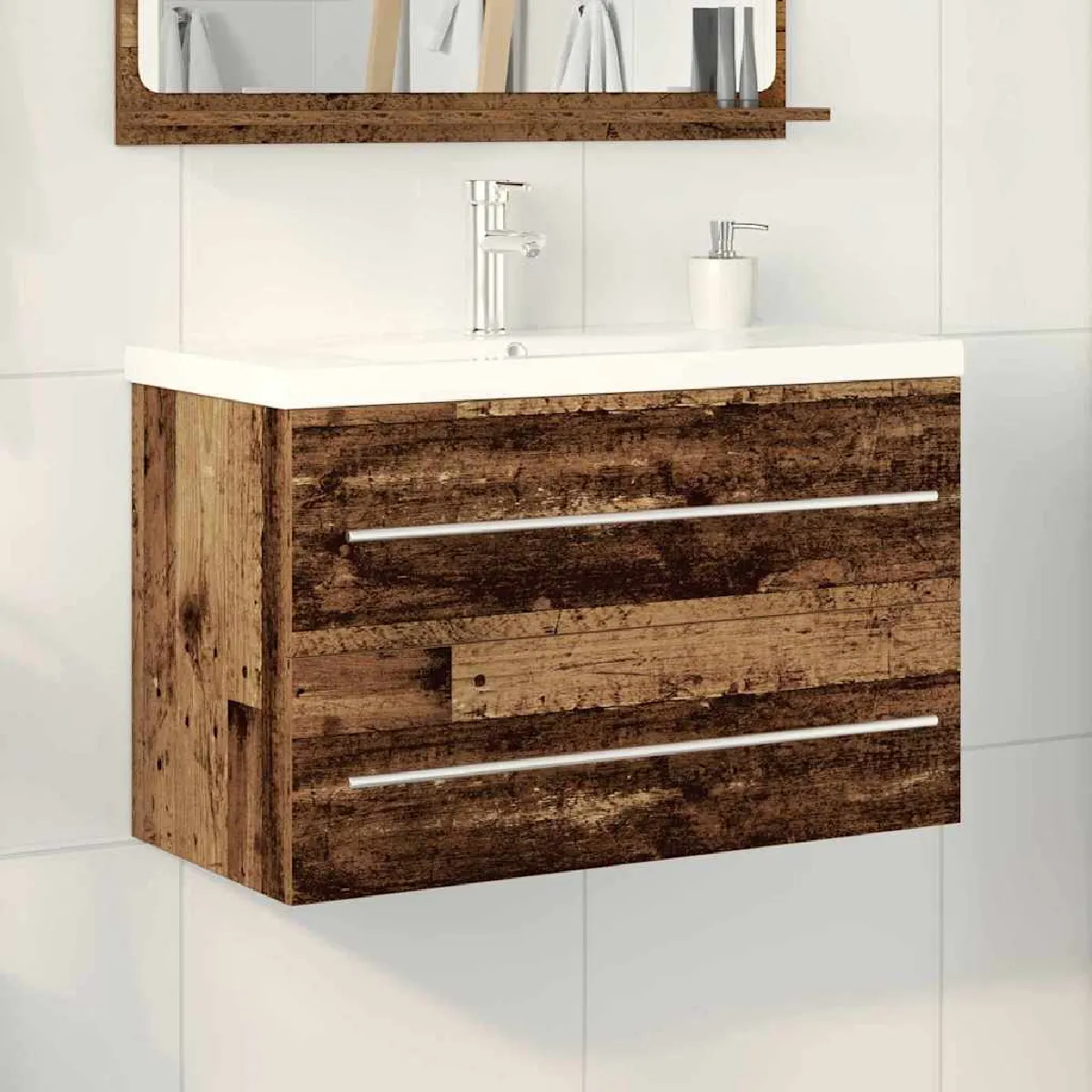 vidaXL Cabinet de lavabo de salle de bain avec lavabo intégré en bois récupéré - vue 6
