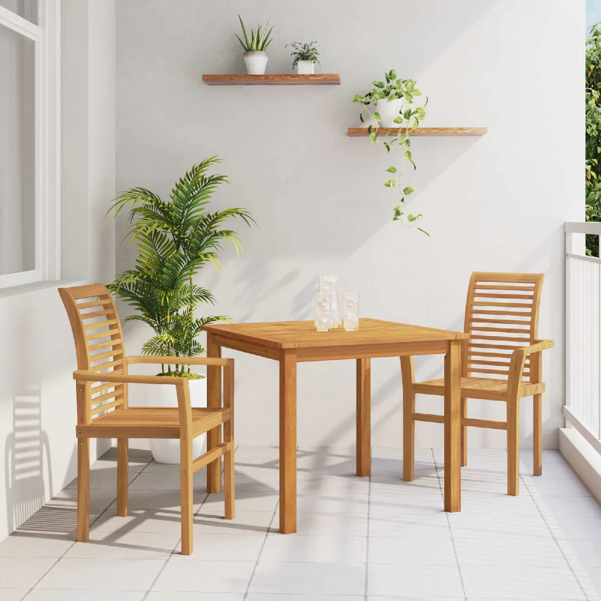 vidaXL Chaise de Jardin Empilable 2 pcs en Bois Massif de Teck