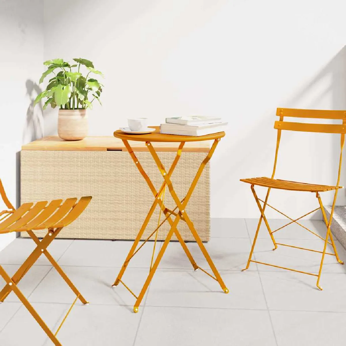 vidaXL Table de bistrot pliable Jaune moutarde Ø50x71 cm Acier revêtu de - vue 4
