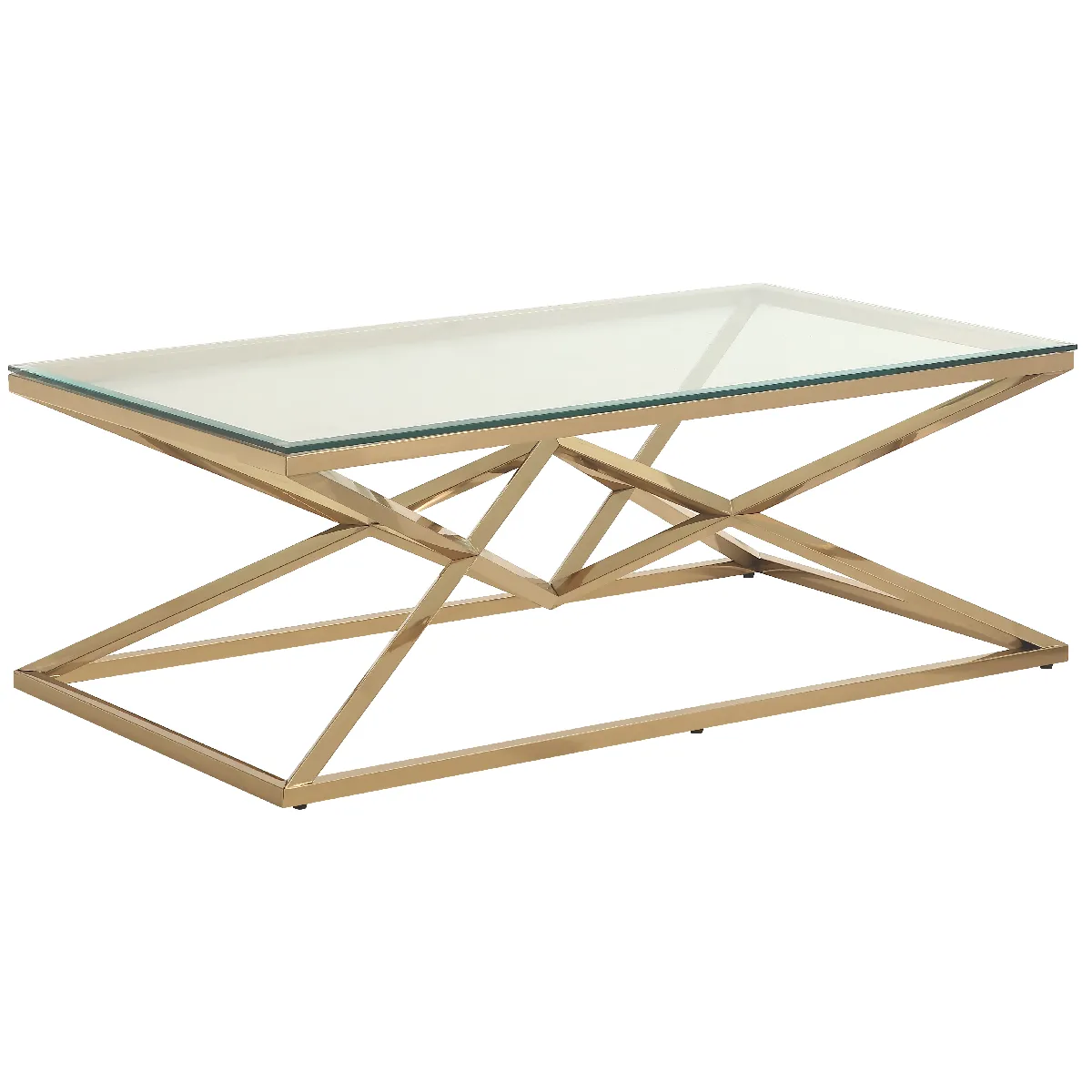 Comparer les prix de Table basse design en acier inoxydable poli doré et plateau en verre trempé transparent L. 120 x P. 60 x H. 45 cm collection PARMA