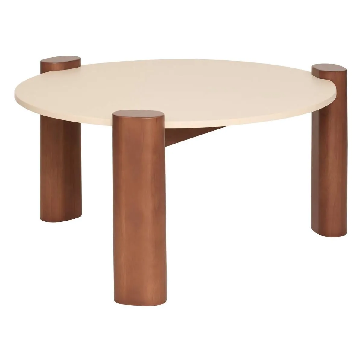 Comparer les prix de Table basse ronde sur 3 pieds coloris Noyer/Beige - Diamètre 85,5 x Hauteur 43 cm