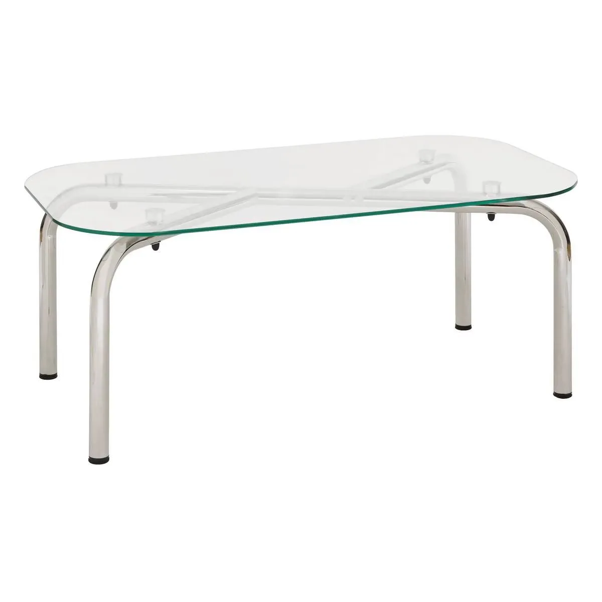 Comparer les prix de Table basse en verre transparent et pieds en métal chromé - Longueur 110 x largeur 60 x Hauteur 44,5 cm