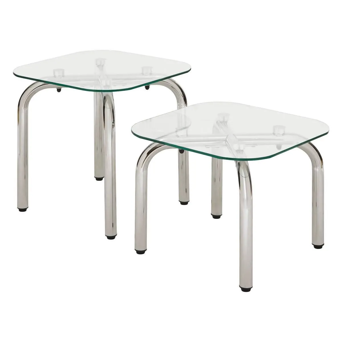 Comparer les prix de Lot de 2 tables basse en verre et métal chromé - Longueur 50 x largeur.50 x Hauteur 49,5/39,5 cm