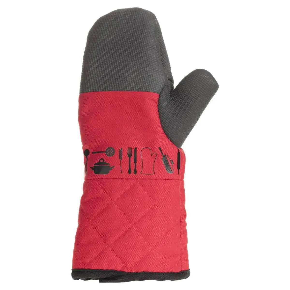 FIVE SIMPLY SMART Gant de Cuisine N&eacute;opr&egrave;ne Pix 32cm Noir & Rouge