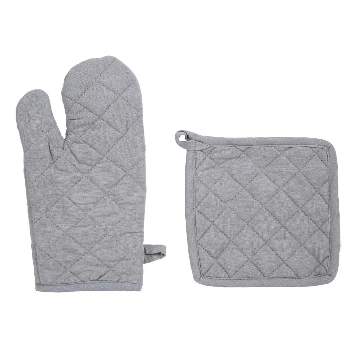 ATMOSPHERA Gant & Manique de Cuisine Coton 33cm Gris Clair