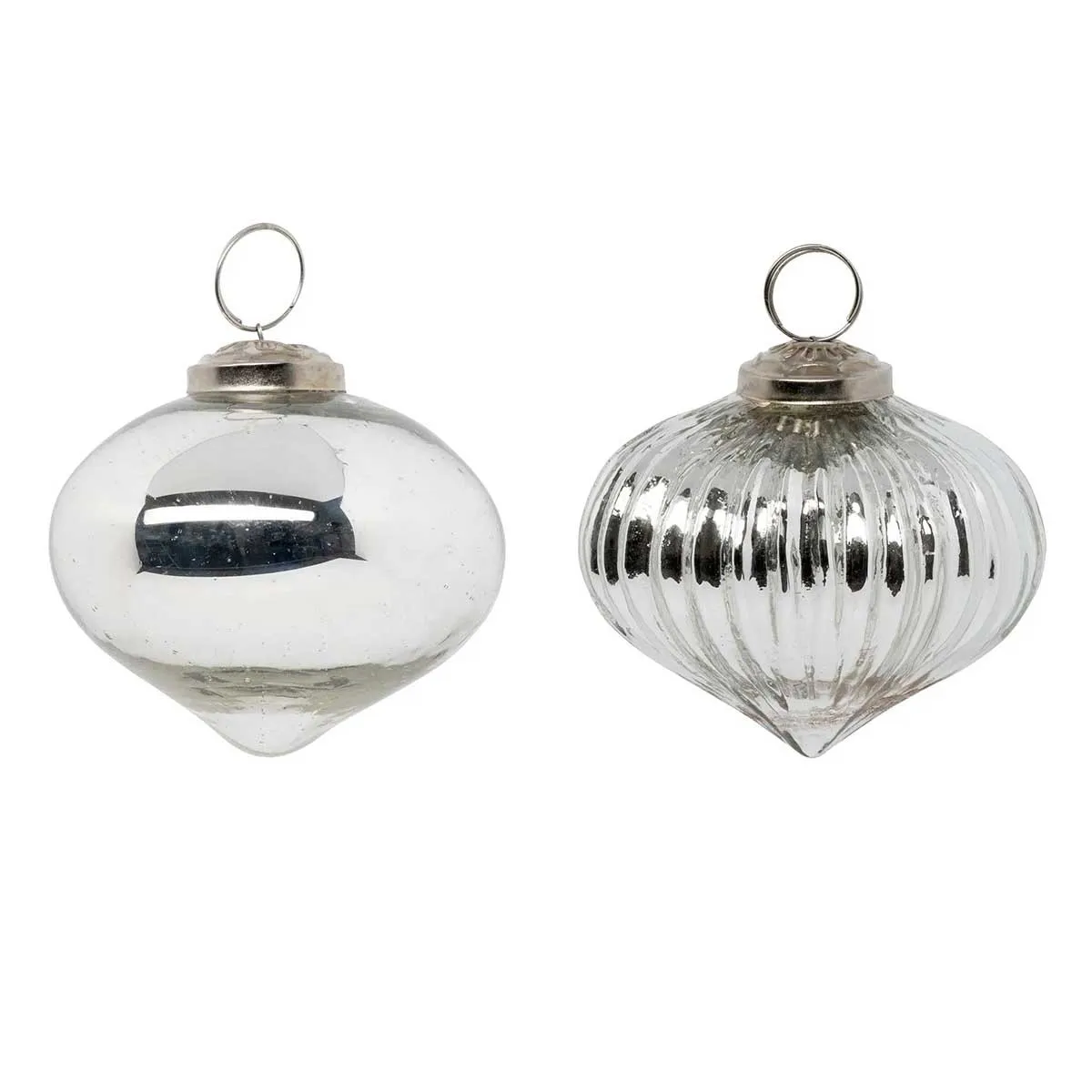 Lot de 2 Boules de Noël en Verre Goutte 8cm Argent