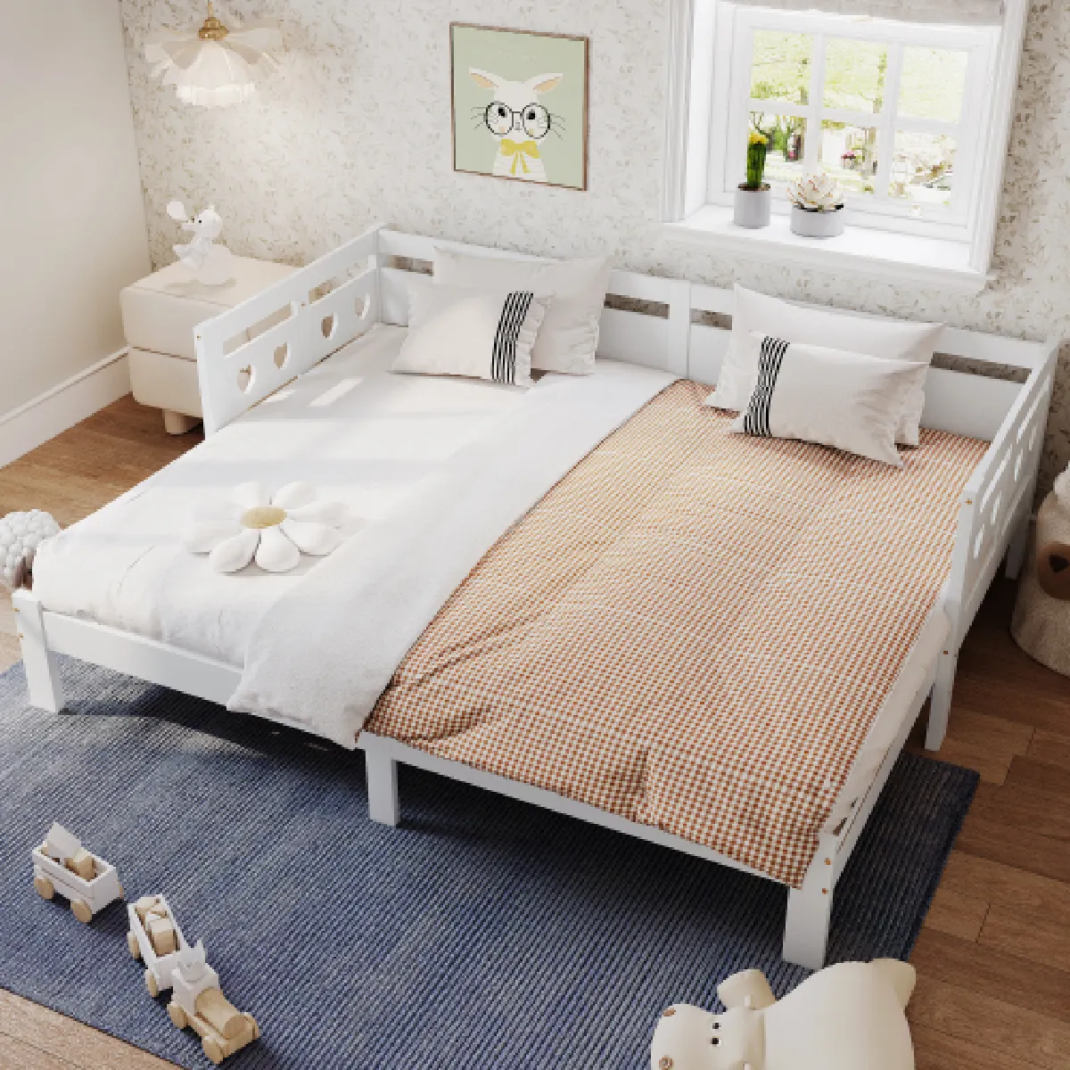 Lit gigogne 90x200 cm avec sommier à lattes, en bois, blanc