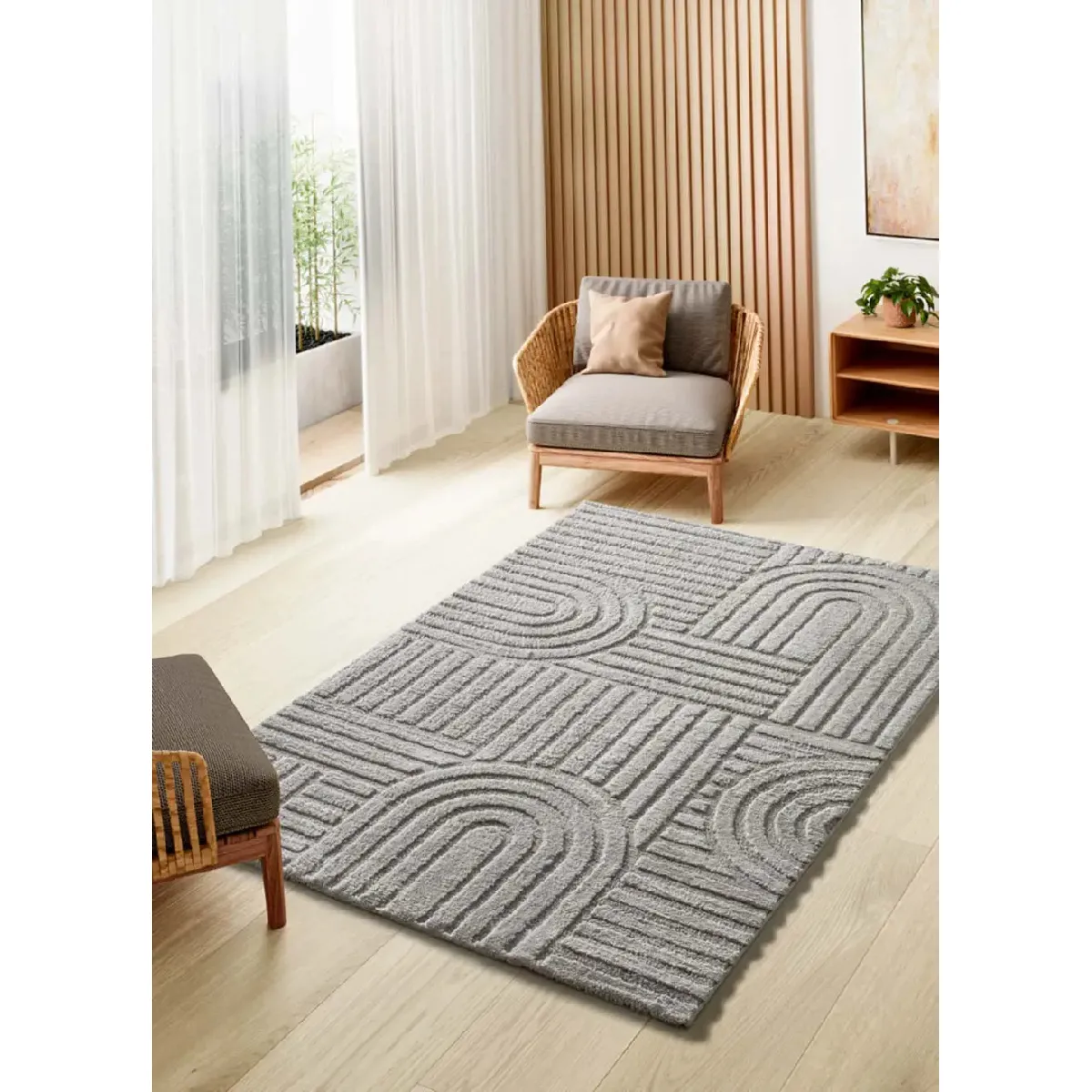 ATTICGO Tapis géométrique à relief JUNO gris 126x190 cm
