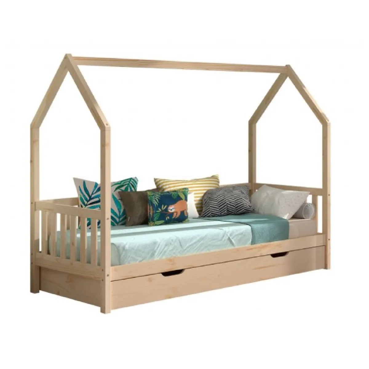 Vipack Lit Cabane Cabane Naturel 90X200 + Tiroir Enfants