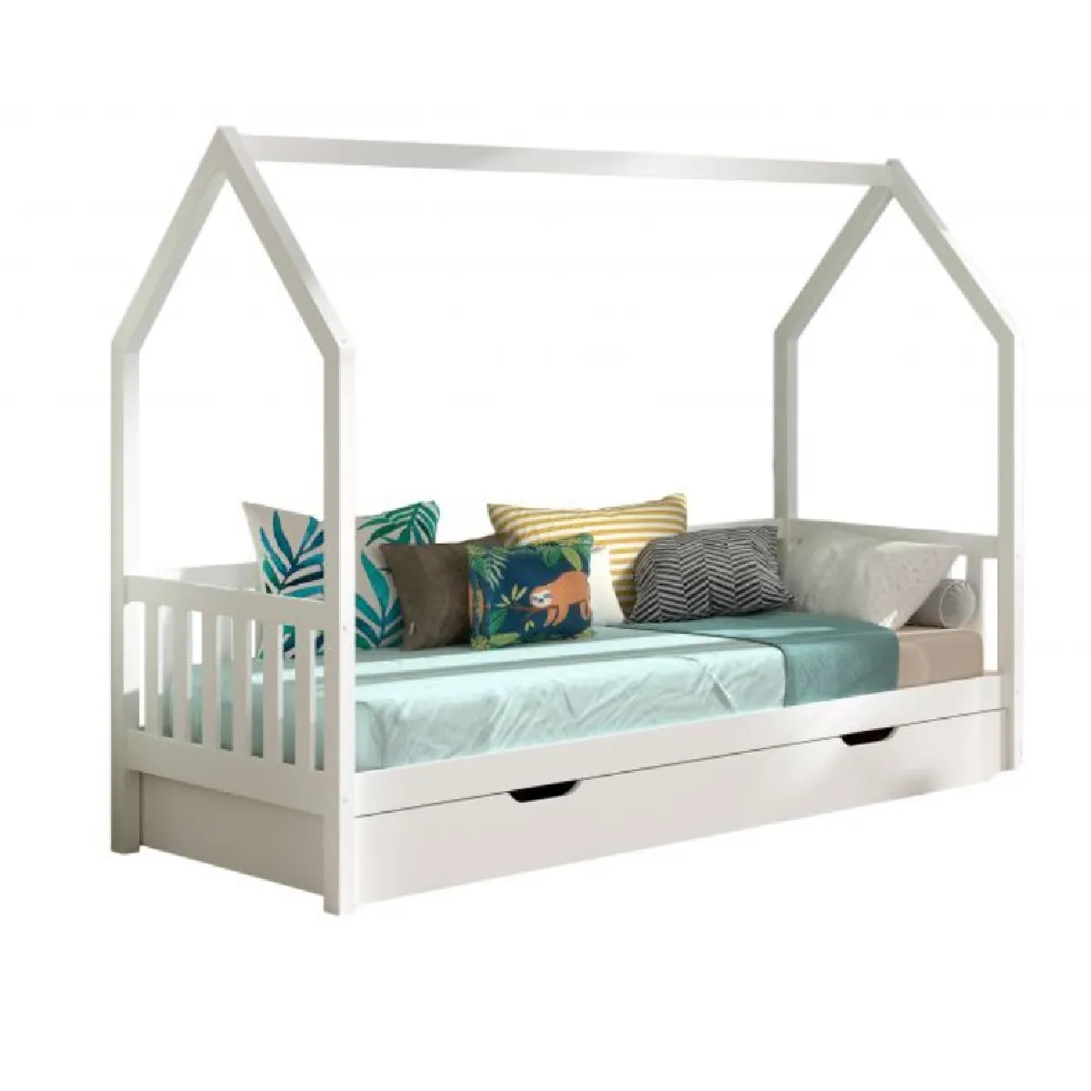 Vipack Blanc Lit Cabane Cabane 90X200 + Tiroir Enfants