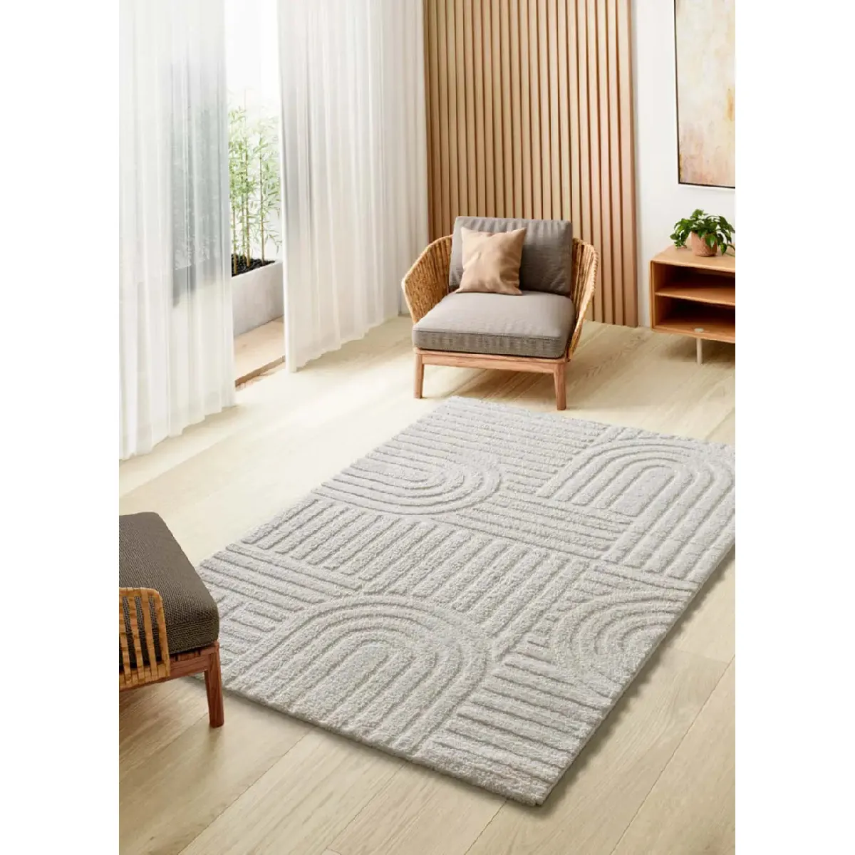 ATTICGO Tapis géométrique à relief JUNO blanc 126x190 cm