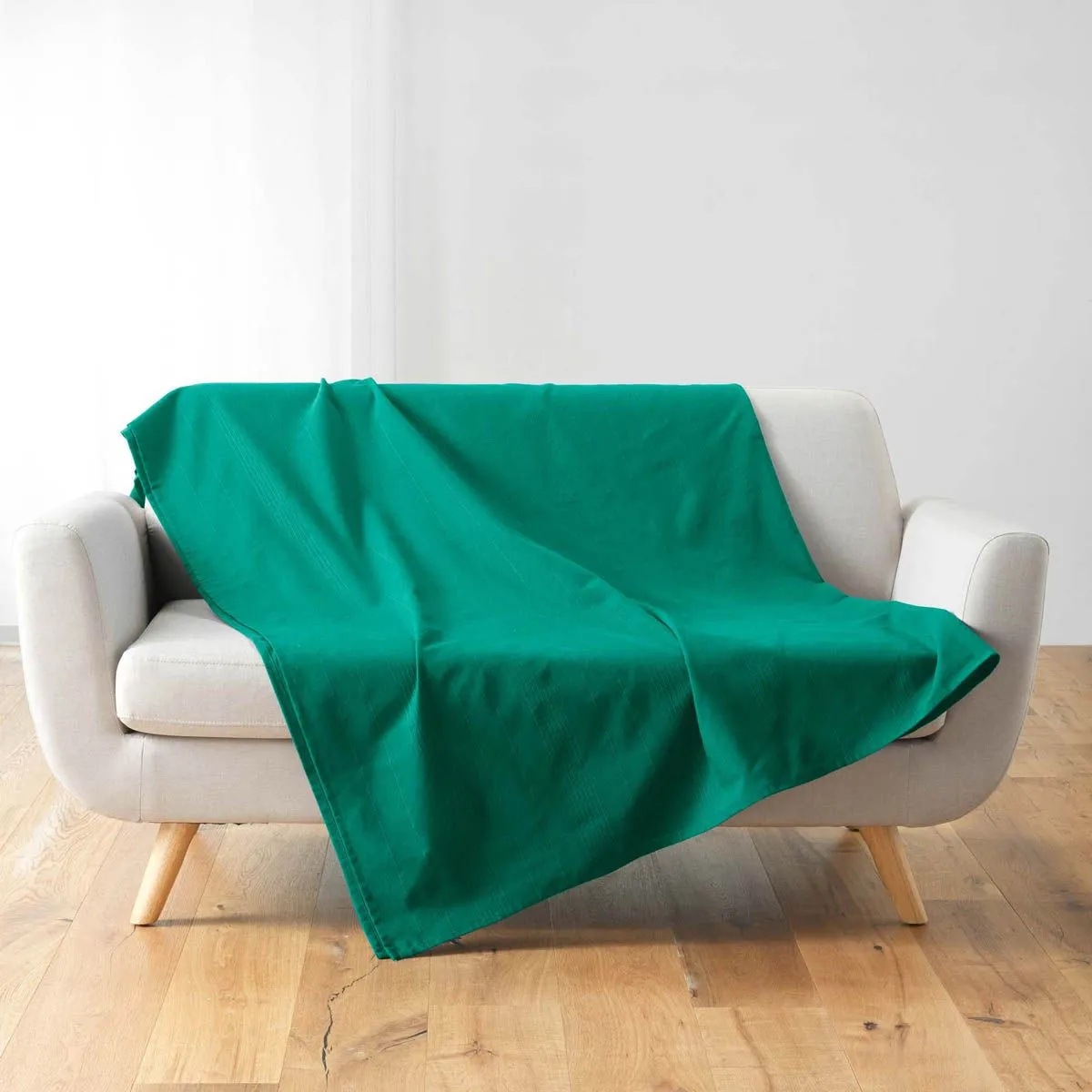 DOUCEUR D INTERIEUR Plaid Uni en Coton Lucile 220x240cm Emeraude