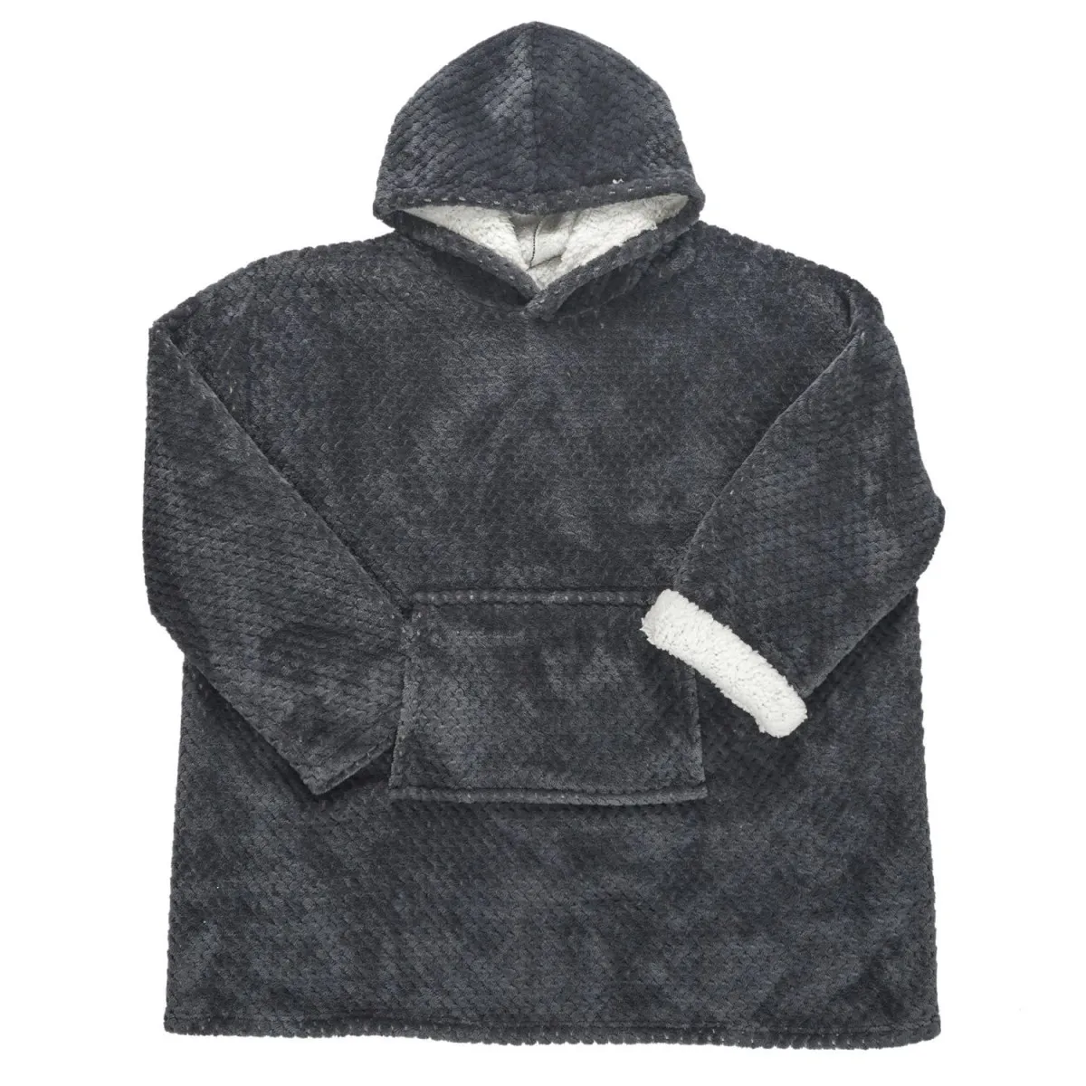 Plaid Sweat à Capuche Fausse Fourrure 85x115cm Gris Foncé