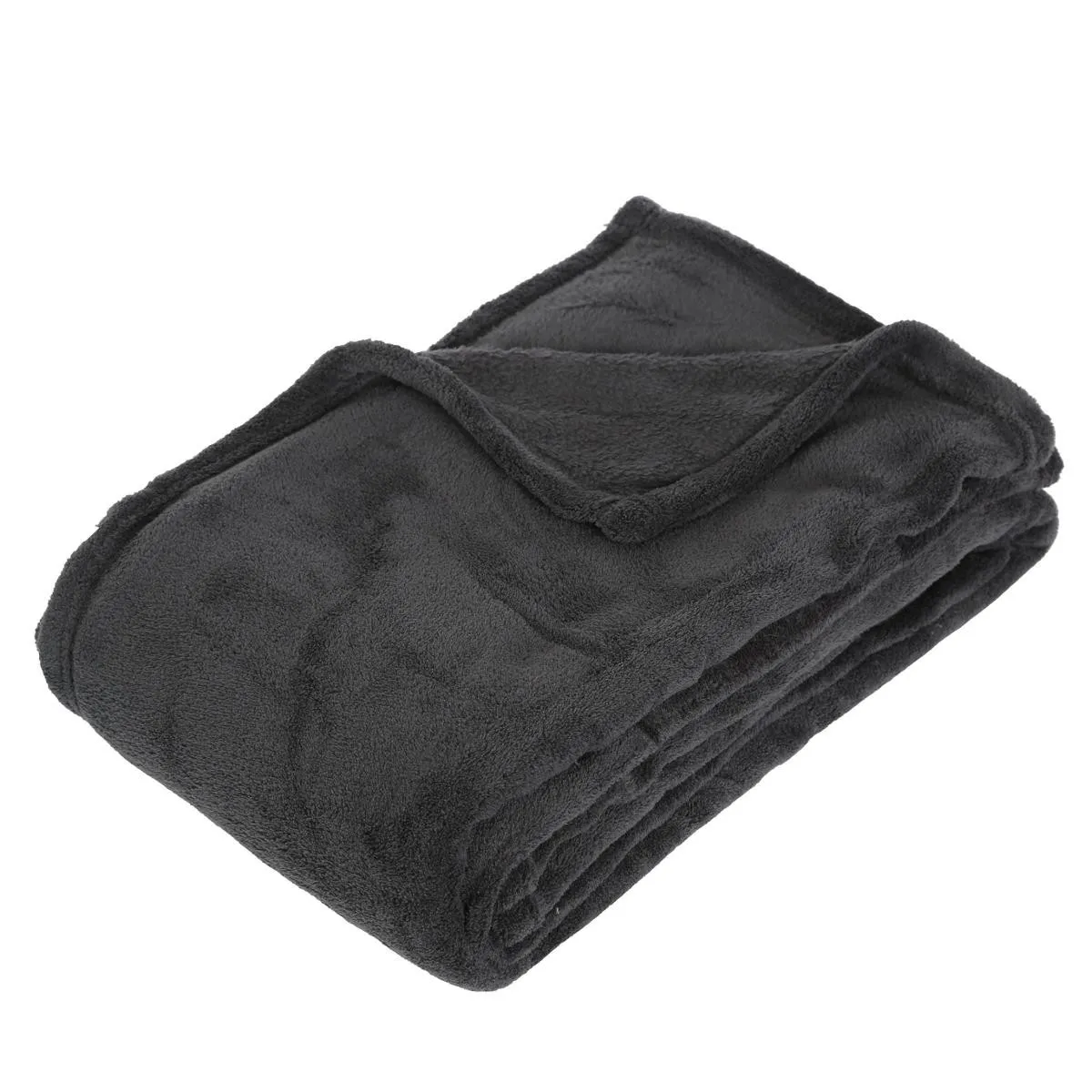 ATMOSPHERA Plaid Uni Microfibre Kiesa 130x180cm Gris Fonc&eacute;