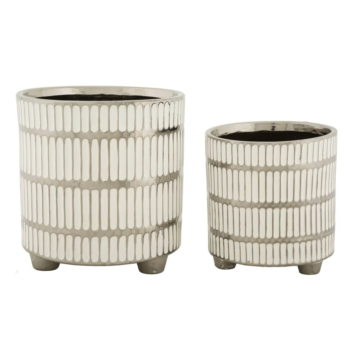 Non Communiqué Blanche/Argent Ensemble De 2 Vases En Céramique Avec Décorations Ray - Image 4